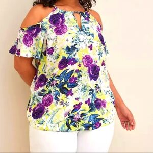NWT Torrid Ruffled Purple and Yellow Blouse..SIZE:3
